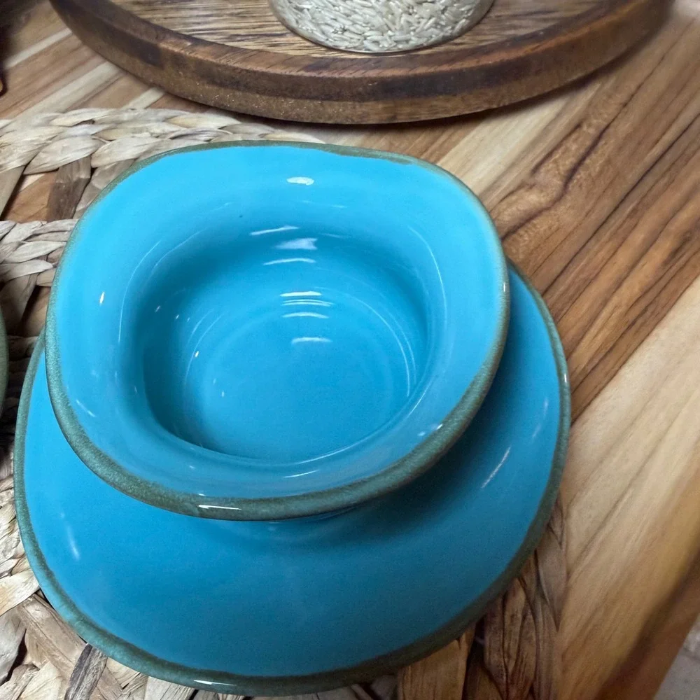 Southern Living at Home Turquoise Blue Wavy Snack Bowl Saucer Set of 2 Brazil